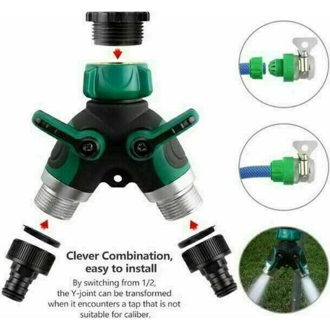Distributeur 2 Voies pour Tuyaux D'Arrosage, Répartiteur D'Eau pour Tous Les Robinets, Universel, Réglable 2pcs (1/4)