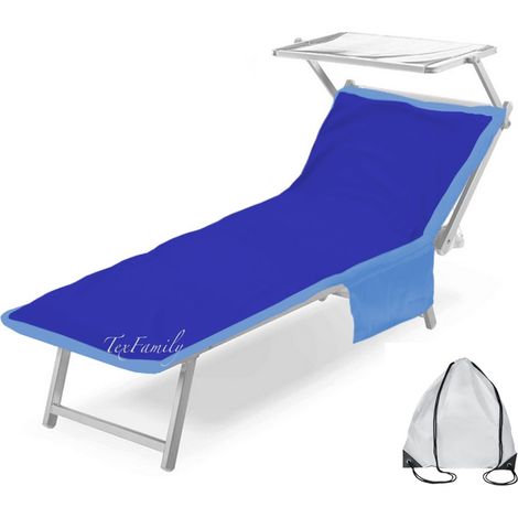 SERVIETTE DE PLAGE TEDDY POUR TRANSAT EN MICROFIBRE AVEC POCHES DIMENSIONS 80 X 190 CM BLEU ÉLECTRIQUE (1/2)