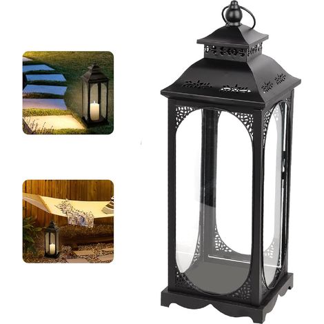 1 Lanterne Métal 34cm Noir Mat Résistante Intempéries Bougie Décoration Jardin Extérieur (1/5)