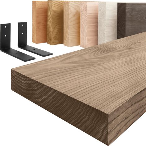 LAMO Manufaktur étagère murale en bois massif, bord régulier, étagère de rangement Basic, Noisette / Noire 120cm, LWG-01-A-005-120LS