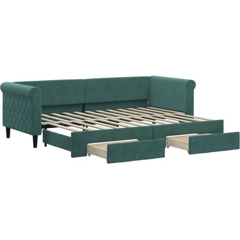 vidaXL Divano Letto Estraibile Cassetti Verde Scuro 80x200cm Velluto (1/5)