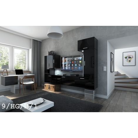 Ensemble meuble TV CONCEPT 9-9-HG-B-1 noir brillant 249 cm (1/2)