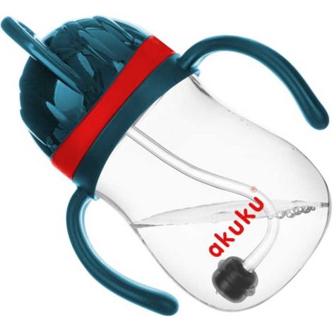 Botella de agua innovadora con pajita lastrada y vaso antiderrame azul/rojo lastrado de 280 ml. (1/3)