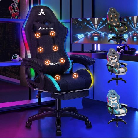 ALFORDSON Gaming Stuhl mit Massage RGB LED-Licht Ergonomisch Bürostuhl Schwarzes (1/5)