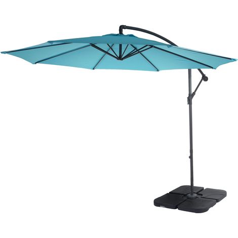 Parasol déporté semi-pro Acerra, protection contre le soleil, 3m inclinable - turquoise avec support (1/5)