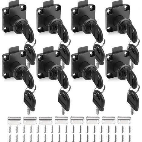 Set mit 8 Möbelschließzylindern, Schraubschloss mit Schlüssel, für Möbel, Schränke, Briefkästen, Schubladen, schwarz, verschiedene Schlüssel (1/4)
