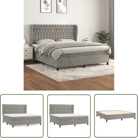The Living Store Boxspringbett mit Matratze Hellgrau 160x200 cm Samt - Samtbett - Boxspringbett - Doppelbett - Schlafzimmermöbel - Luxusbett (1/5)