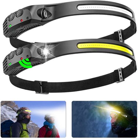 2 pcs LED Lampe Frontale USB Rechargeables Etanches COB XPE Lampe Torche Frontale avec Mode Capteur Intelligent pour La Pêche, Le Camping, Le Cyclisme, La Course à Pied (1/5)