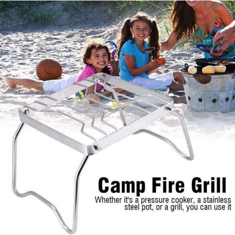 Grille brûleur double trou inox pliable support réchaud (1/4)