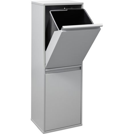 ARREGUI Basic Cubo de basura y reciclaje de acero de 2 cubos, mueble de reciclaje, 2 x 17 L (34 L) Gris CR202-B