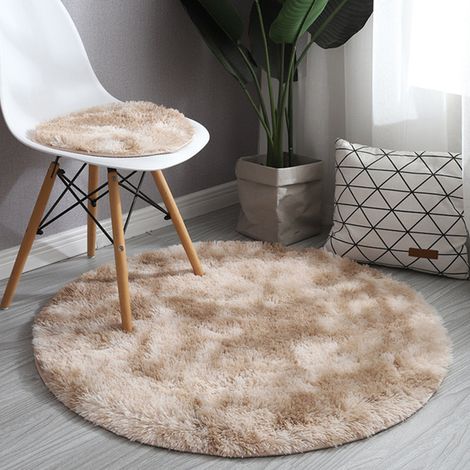 Tapis rond moelleux et duveteux pour salon et chambre, couleur camel, 50 cm[CC] (1/5)