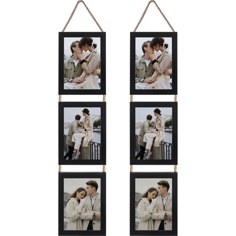 Lot de 3 cadres photo de 12,7 x 17,8 cm, cadre vertical à suspendre avec 6 ouvertures, pour afficher une photo de 12,7 x 17,8 cm pour décoration murale (1/5)
