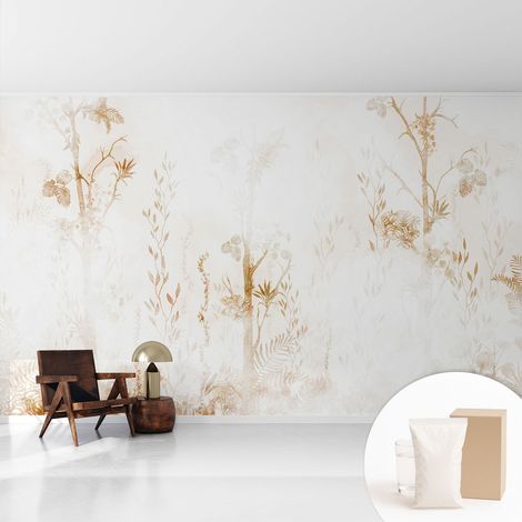 Papier peint intissé mural avec imprimé motifs décoratifs - style contemporain - Colle incluse gratuite Élégance botanique 416x254 cm (1/5)