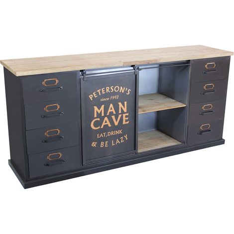 Mobile credenza da interno salotto bar pub e ristoranti in acciaio e legno con 8 cassetti e ante scorrevoli Linea Industrial (1/5)
