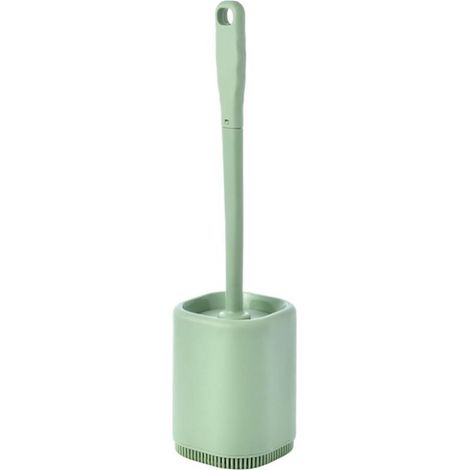 Brosse WC Silicone et Supports Brosse Toilettes WC Nettoyante en Profondeur,Balayette WC avec Long Manche en Plastique Antidérapant pour Nettoyer Le Coin des Toilettes,Vert (1/5)