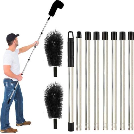 3,1 M Brosse Nettoyage GouttièRe, Perche De Nettoyage Telescopique Brosse Telescopique Toiture avec Manche Extensible Balai TéLescopique Toiture Outil Nettoyage Toiture Facile à Enlever Les Feuilles