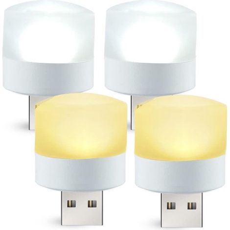 4 mini lampes LED USB rondes, blanc chaud et blanc froid, 5V DC, pour la maison, le camping et la voiture (usage intérieur) (1/5)