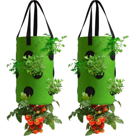 Set aus 2 hängenden Erdbeerpflanzgefäßen mit mehreren Abflusslöchern, 3 Gallonen (ca. 11,4 Liter), grün, mit 13 Abflusslöchern, für den Anbau auf Balkon und im Garten