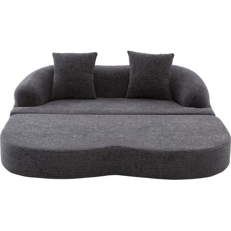 Sofá Cama de 2 Plazas Convertible, con 2 Cojines, Respaldo Ergonómico, Chenilla Gris Oscuro (1/5)