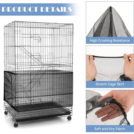 Housse filet moustiquaire réglable pour cage à oiseaux, jupe élastique anti-poussière pour perruches et canaris, Composition : M, Couleur : blanc (1/5)