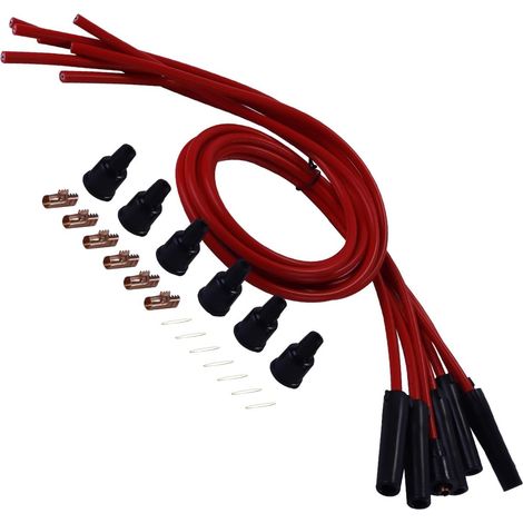 A Set Of Sparkplug Leads Red Silicone 8mm 1m HT Leads Universal Fits for 6 Cylinder Classic Cars (1/5)