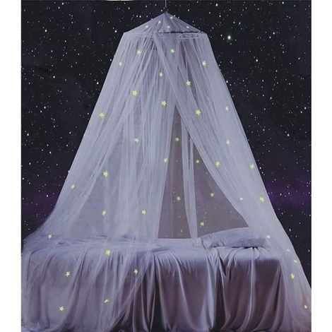 Moustiquaire de lit - Couvre-lit avec étoiles fluorescentes - Blanc - Enfant - 0,6 x 2,5 x 1,2 m Blanc avec étoiles fluorescentes (1/5)