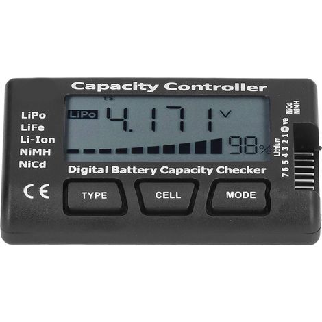 Testeur de capacité de batterie numérique, testeur de tension et indicateur de pourcentage de capacité pour batteries LiPo, LiFe et NiMH (1/5)