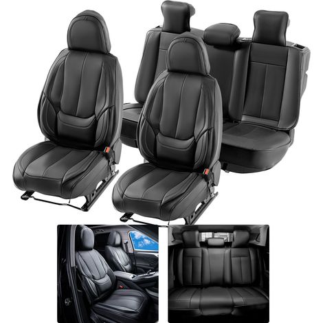 13 pcs housses de siège voiture universelles en simili-cuir, ensemble avant/arrière pour voiture SUV camion, noir (1/5)
