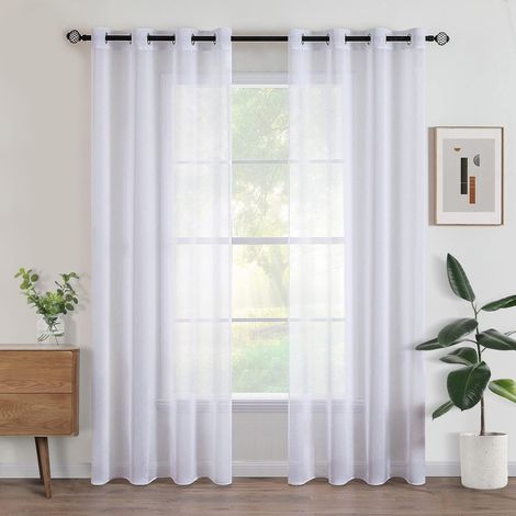 Juego de 2 cortinas de gasa con ojales, color blanco, 150 x 250 cm, semitransparentes, para interior, dormitorio, sala de estar y hogar (1/5)