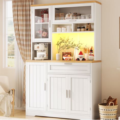 Armario vitrina alto 104x40x180 cm de MDF blanco para cocina y salón FloraGrace (1/5)