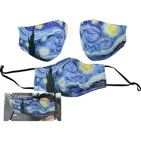 Mascarilla protectora - V. van Gogh, La noche estrellada (elástico negro) (carmani)