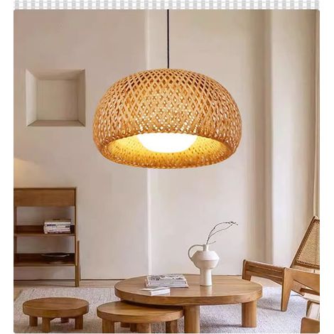 Suspension en bambou style asiatique – lampe LED décorative 30 cm – éclairage chaleureux pour maison et balcon