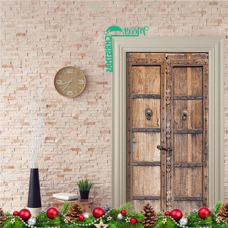Décoration Porte Noël - Panneau Bois Rustique avec Motif Festif - Pour Portes Fenêtres Murs Intérieurs - 1 Pièce (1/4)