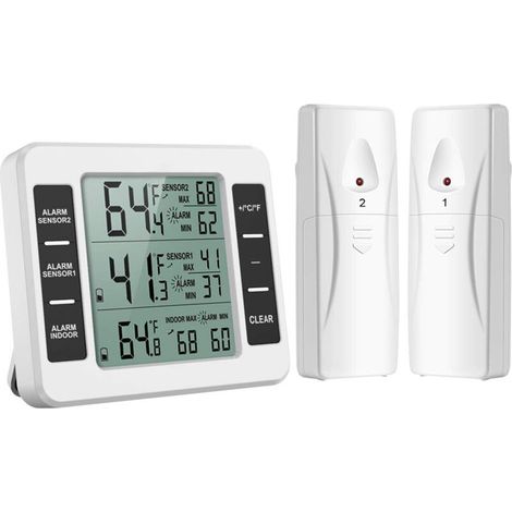[NEVER USED] Refrigerator Thermometer, Wireless Digital Freezer Thermometer with 2 Wireless Sensors, Wireless Indoor Outdoor Thermometer