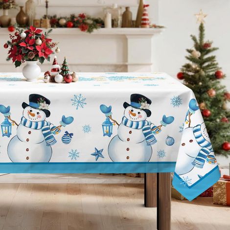 Weihnachts-Schneemann Tischdecke 140x180 cm Rechteckig Polyester Blau