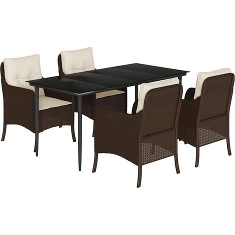 Maison Exclusive - 5-tlg. Garten-Essgruppe mit Kissen Braun Poly (1/5)