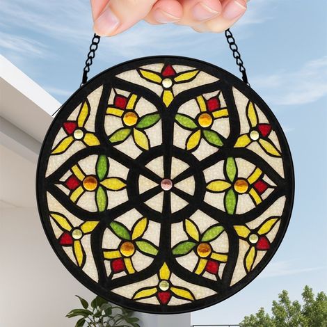 9 cm Décoration attrape-soleil fleurs oiseaux abeille en vitrail, panneau jardin, cadeau maman (1/5)