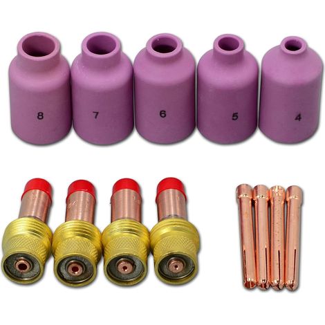 Corps de Collet pour Diffuseur de Gaz TIG Grand Diamètre 45V 10N Buses en Céramique D'alumine 54N14 54N15 7, 54N16 6, 54N17 5, 54N18 pour SR WP 17 18 26 Torche de soudage TIG 13pcs