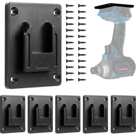 Lot de 6 porte-outils muraux pour Dewalt 12-20 V/Milwaukee 14,4-18 V - Support de perceuse électrique - Support d'atelier - Stockage (noir) (1/5)