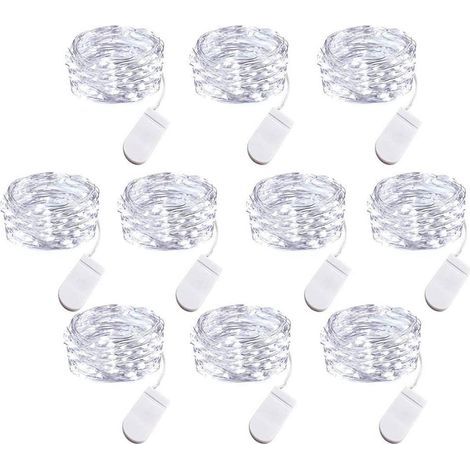 Lot de 10 Guirlandes Lumineuses LED à Piles. 1m Fil de Cuivre 10 Ampoules LED pour Chambre Maison Fête Mariage Festival Concert Décoration (1/5)