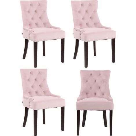 Lot de 4 Chaises de salle à manger Aberdeen en Velours Piètement en bois d'hévéa Rose Antique