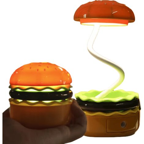 Lámpara de noche LED con forma de hamburguesa: lámpara de mesa recargable para niños.