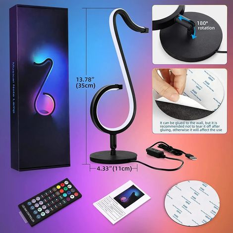 Lampe de table LED, veilleuse notes de musique RGB, rotation à 180°, idéale pour la décoration de bars, salles de jeux et chambres à coucher. (1/5)