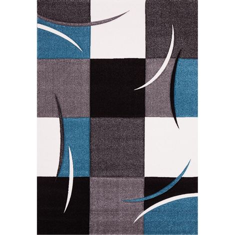 Tapis salon et chambre 40x60 bleu rectangle tissé motif damier LYN8 COMMA (1/5)