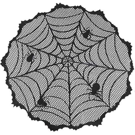 Ensemble de décorations d'Halloween : nappe toile d'araignée, chemin de table, foulard de cheminée, chauves-souris 3D (1/4)