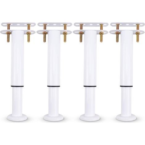 Set di 4 piedini di supporto per letto in metallo, regolabili, retrattili, resistenti, per armadio, divano, struttura del letto, pezzi di ricambio per letti da 18 a 32 cm (bianchi, set da 4) (1/5)