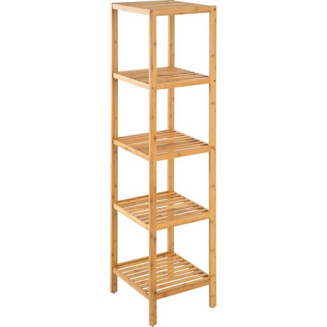1 - Étagère De Bain - Bambou Laqué - 5 Niveaux De Rangement - Pieds Antidérapants Et Montage Rapide - Pour Salle De Bain - Naturel - 33x33x141 cm