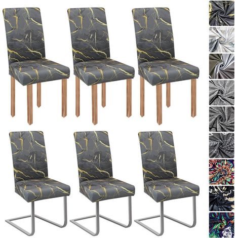 Housses de chaise extensibles, lot de 6, motif marbre noir et doré, lavables (1/5)