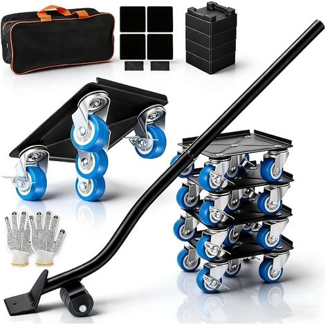 4 Wheels Heavy Load 1000 kg Furniture Moving Kit for Heavy Furniture Effortless Furniture Moving System 5 Wheels Steel with Brakes, Furniture Lifter 65 cm, Moving Trolley, Rolling Tray (1/5)