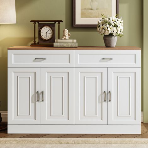 Aparador 120x35x80.5 cm blanco en tablero de partículas con 4 puertas, 2 cajones y estantes ajustables (1/5)